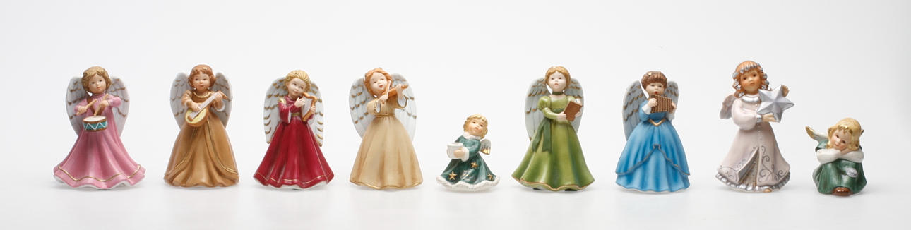 FIGURINER, 9 st, "julänglar", Goebel samt Christineholm.