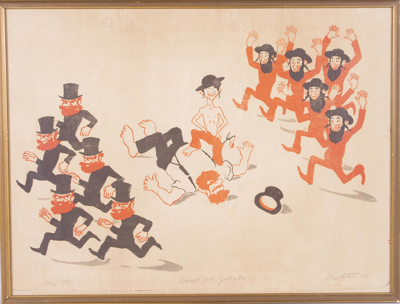 OKÄND KONSTNÄR. "David och Goliath", litografi.