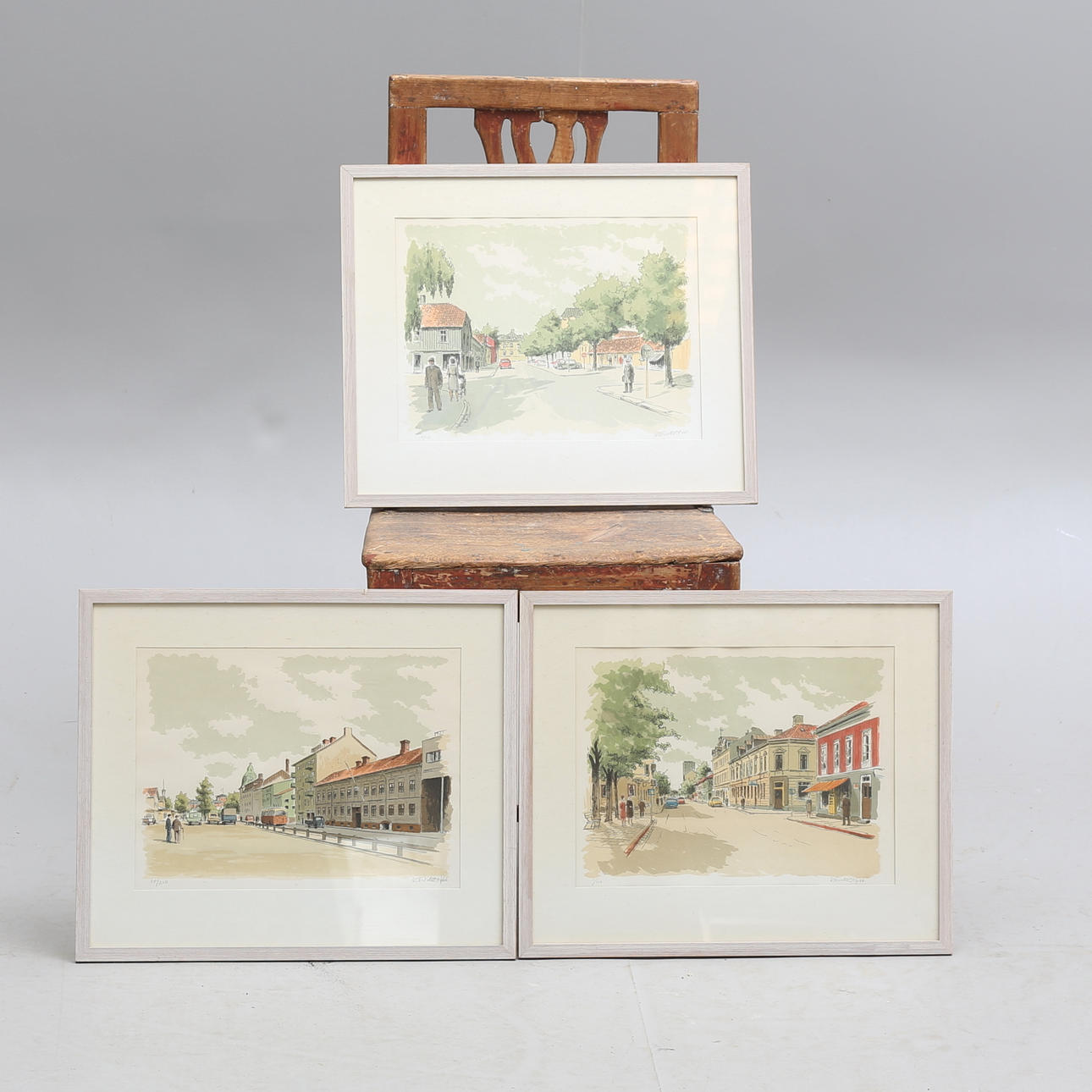 ROLF ERIKSSON. color lithographs, 3 pcs., urban motifs, signed and numbered, dated -66.