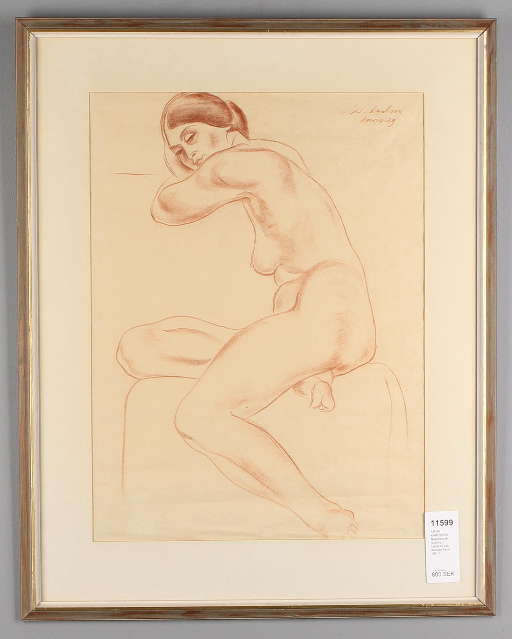 ARVID KARLSSON. Nakenstudie, rödkrita, signerad och daterad Paris -29.