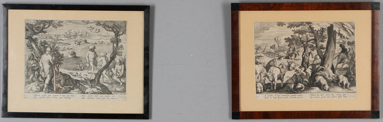 JAN VAN DER STRAET. EFTER. Kopparstick, 2 st, jaktmotiv.