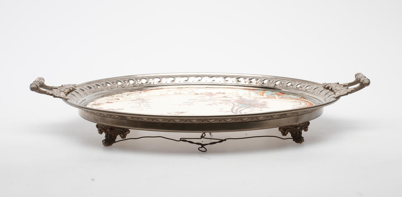 BRICKA, metall/keramik, Rörstrand, sent 1800-tal.