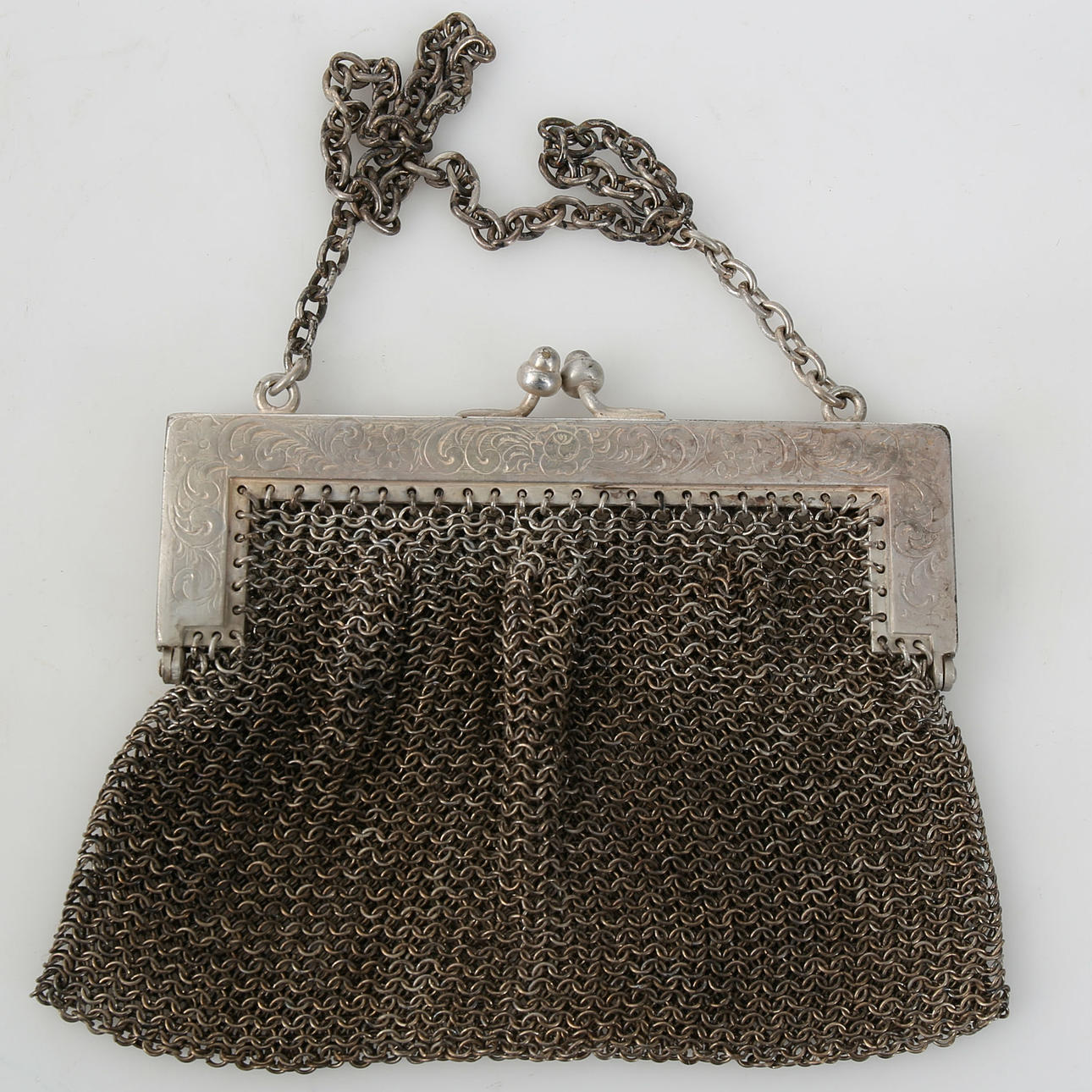 EVENING BAG, possibly silver, marked German silver, 211.5 grams.