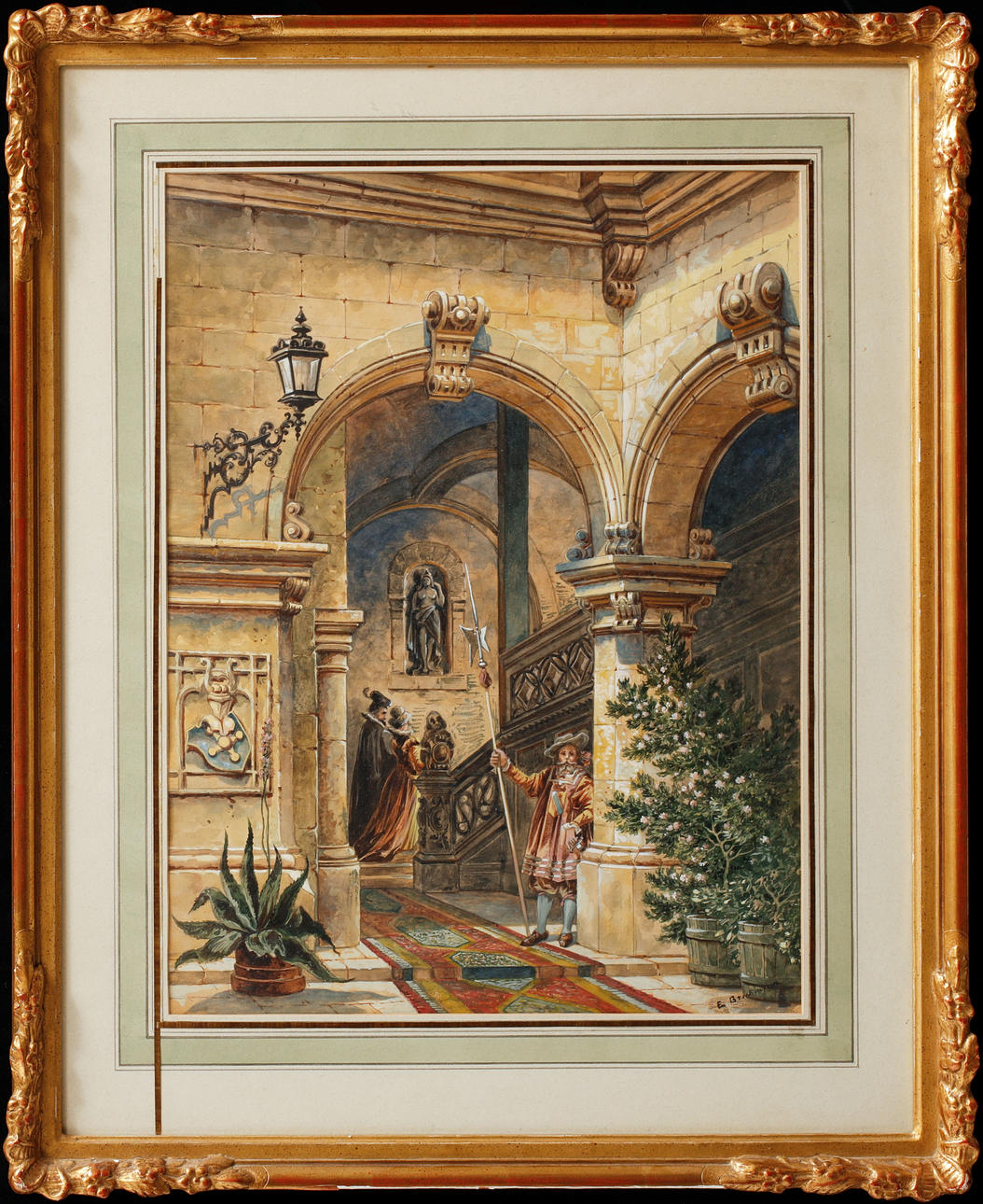 ELENA BROCKMANN. Palace environment. Watercolor, signed.