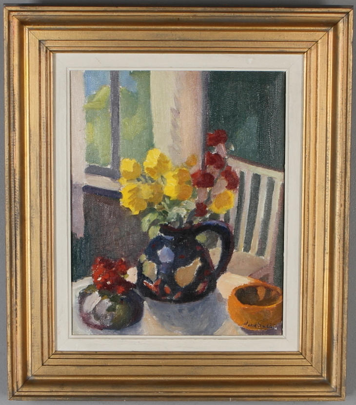 HARRY SAHLIN. Blommsterstilleben, olja på duk, signerad.