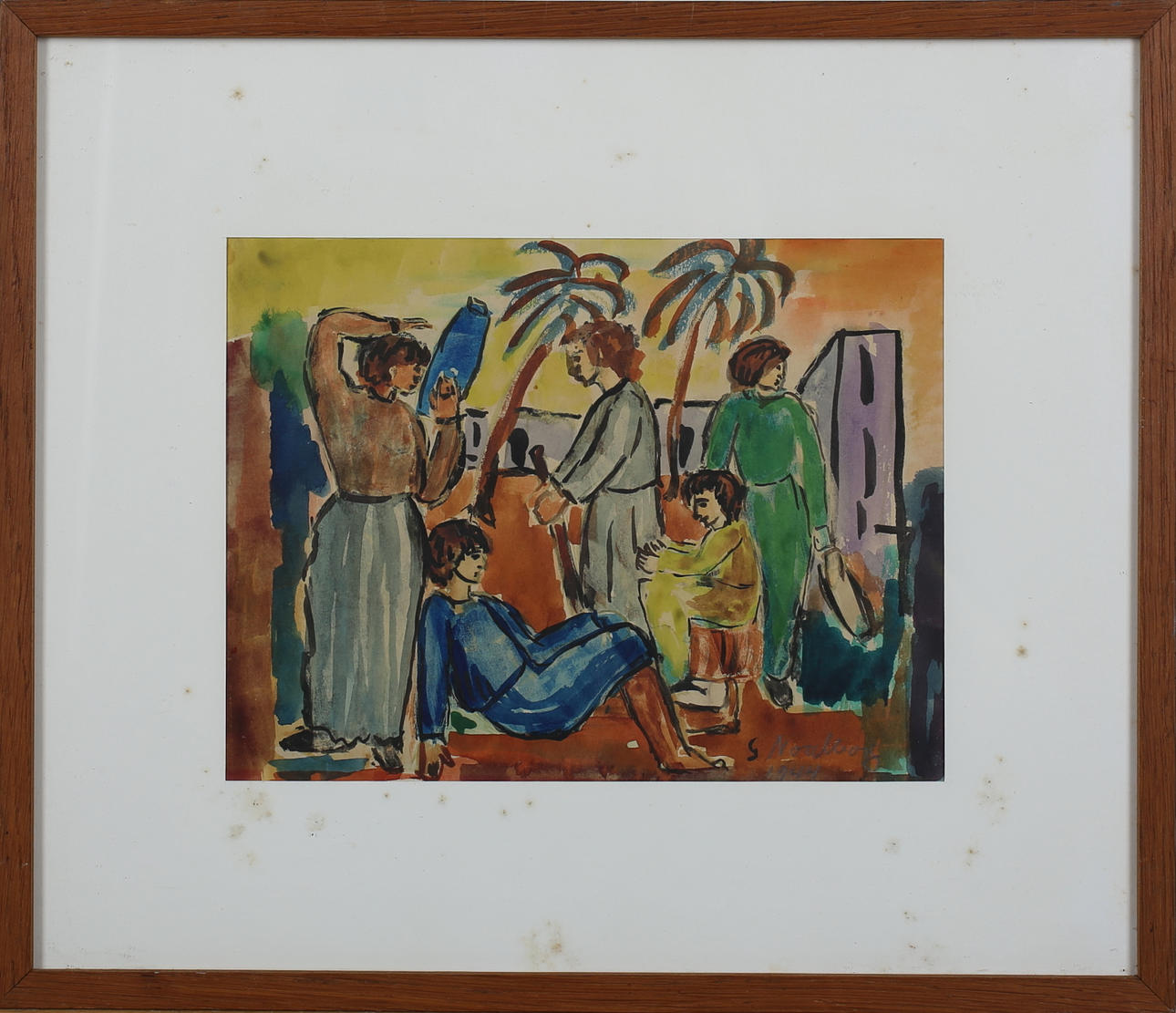 GUNNAR NORDBORG. Folksamling. Akvarell. Signerad G Nordborg.