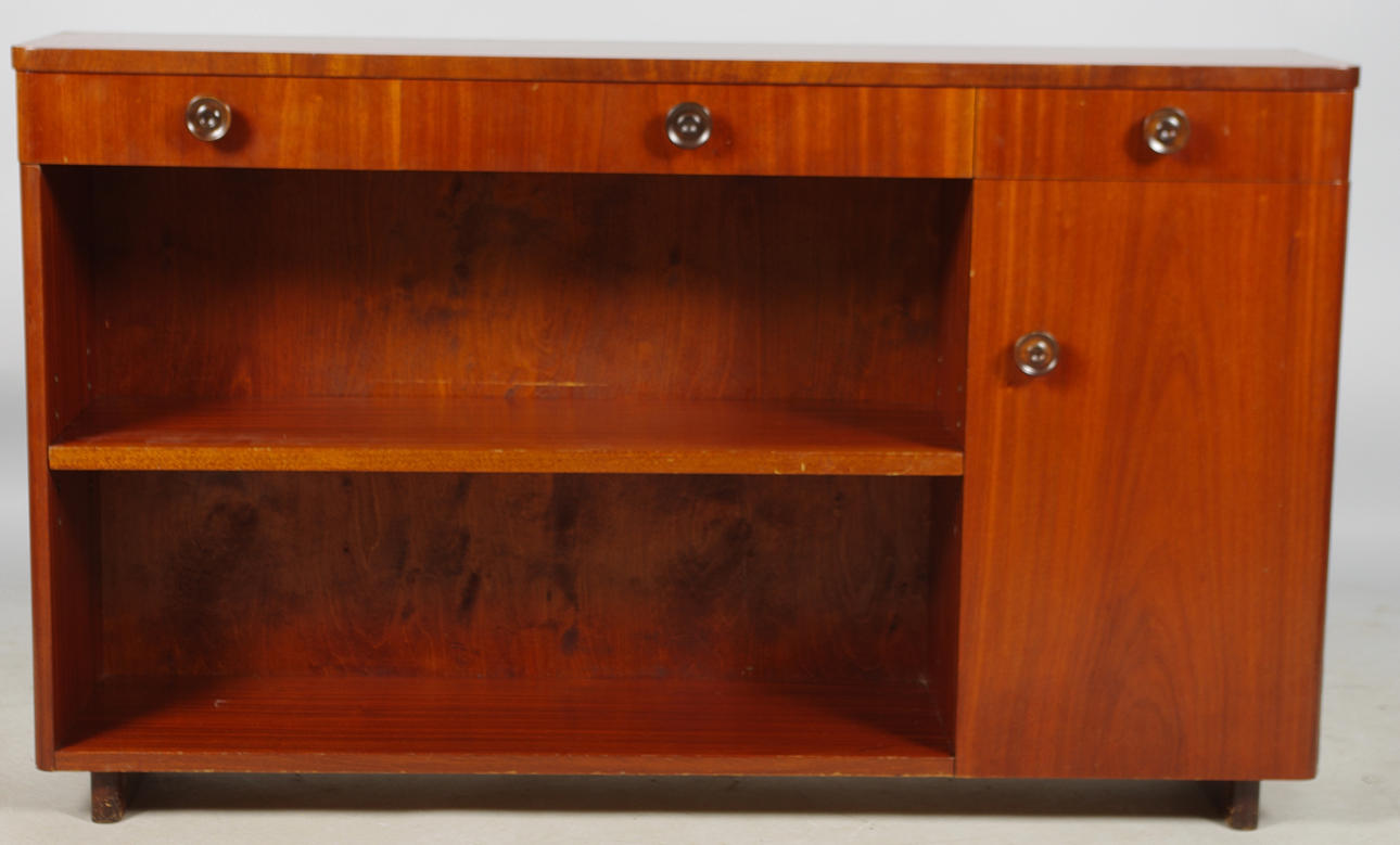 BOKHYLLA MED SKÅP OCH LÅDOR, mahogny, 1940/50-tal.