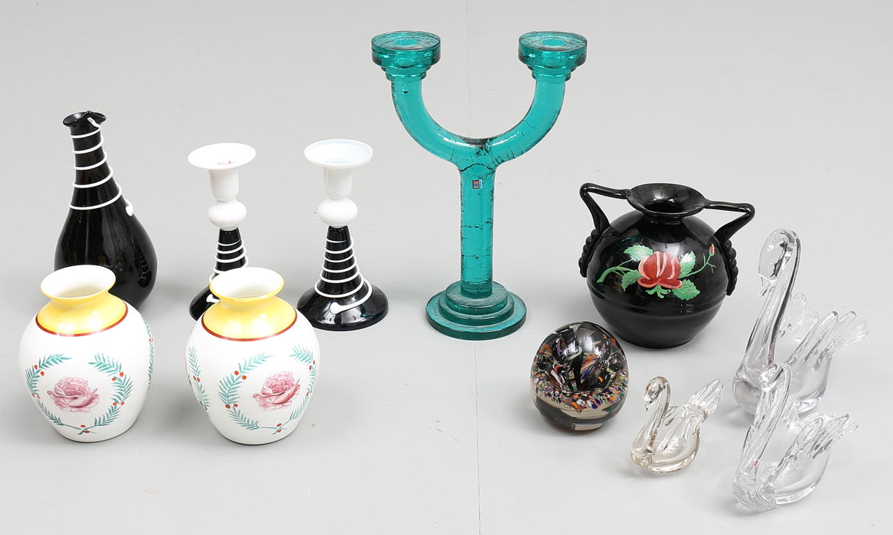 PARTI GLAS, 11 delar, bla kandelaber Pukeberg.