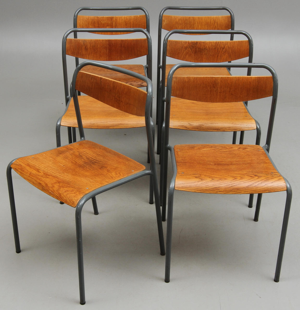 STOLAR 6 st, metall och teak, Lindqvist kontorsmöbler. 1960-tal.