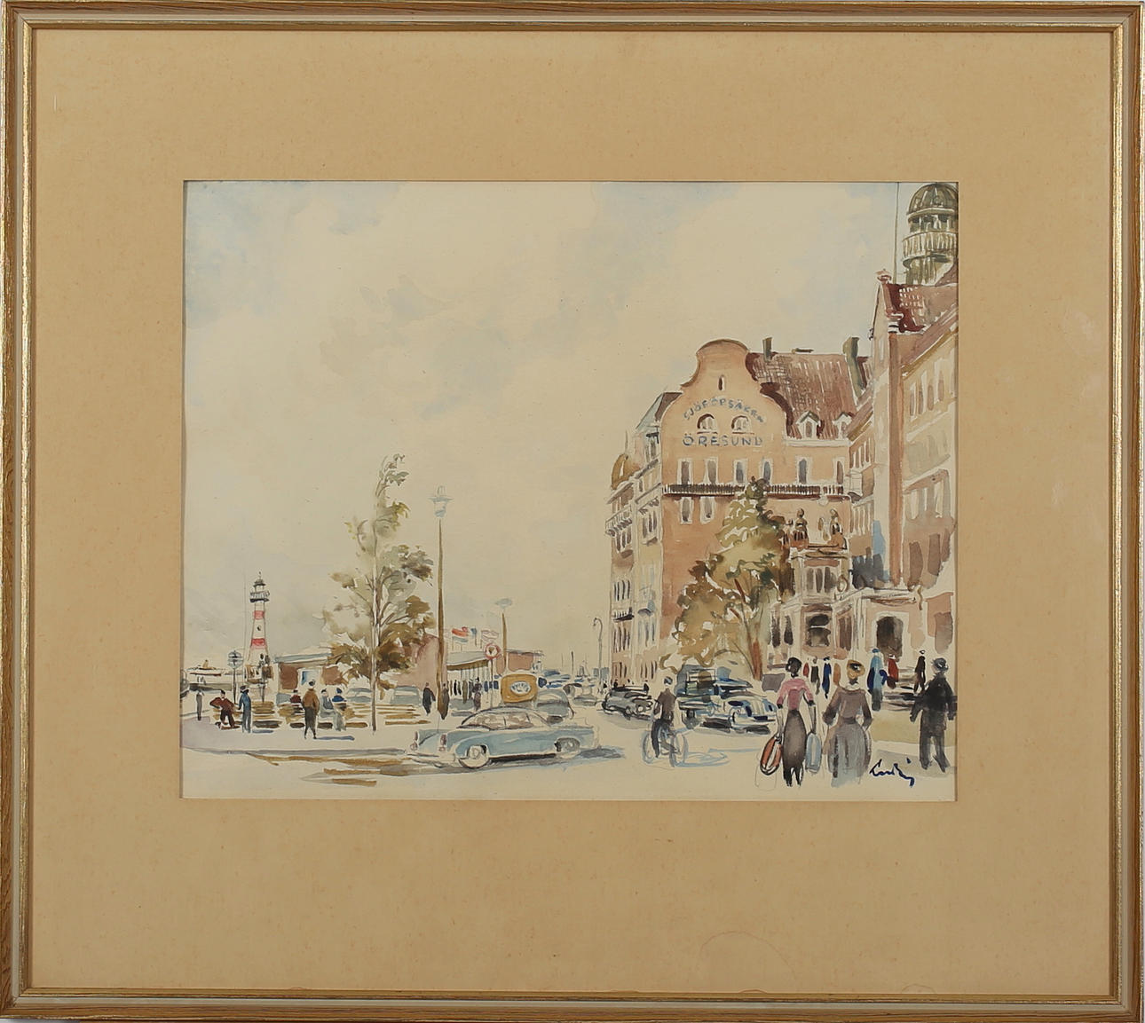 LUDVIG JOHANSSON. Malmö färjeterminal. Akvarell. Signerad Ludvig.