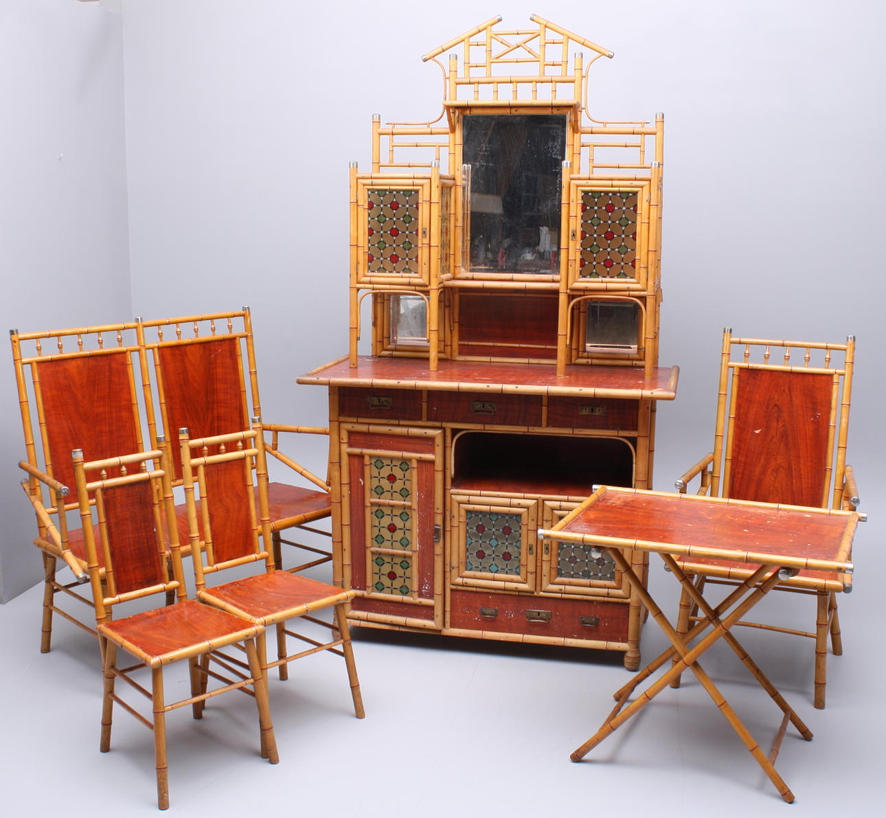 MÖBELEMANG, 6 delar, bambustommar/trä, slipat spegelglas.