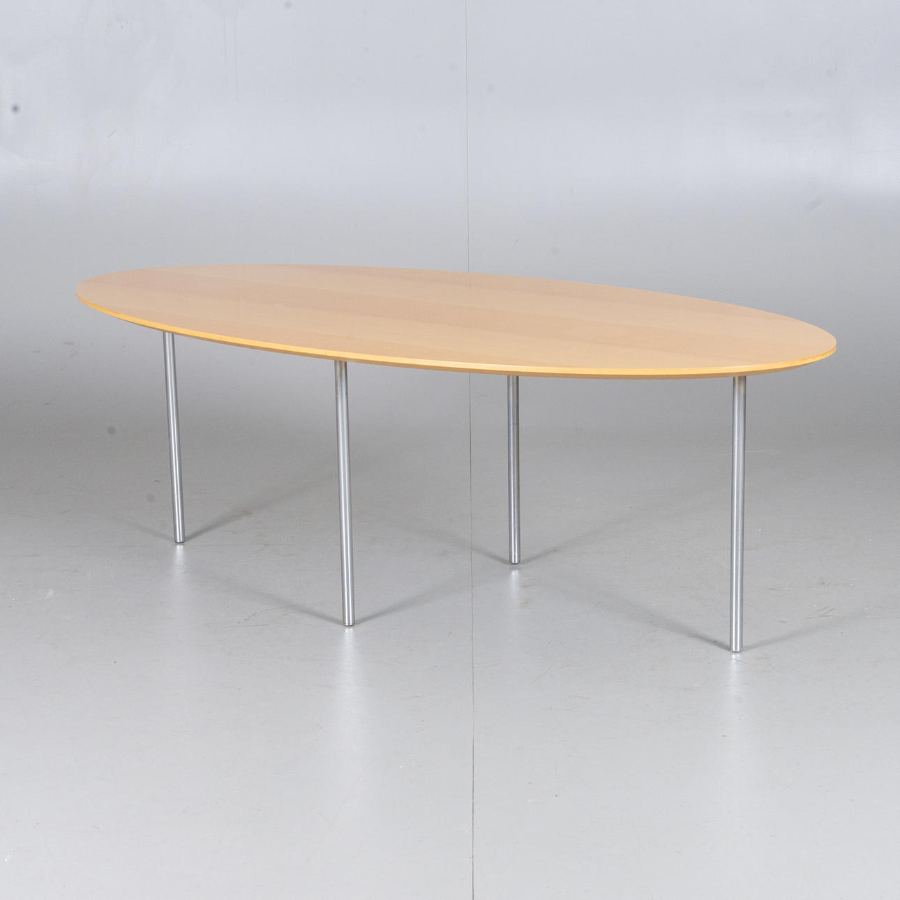 COFFEE TABLE, beech with chrome legs, elliptical shape, Andro.