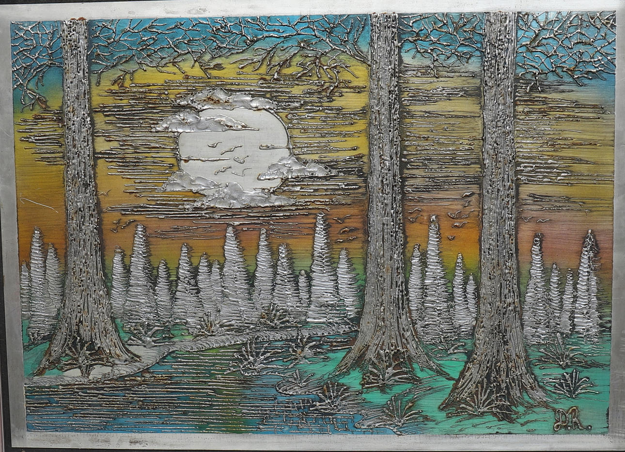 DRAGAN RADOVANOVIC. tin plate, the forest, signed DR.