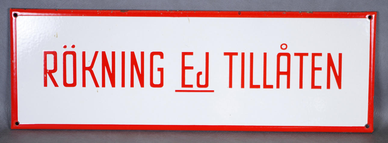 EMALJSKYLT, "Rökning ej tillåten".