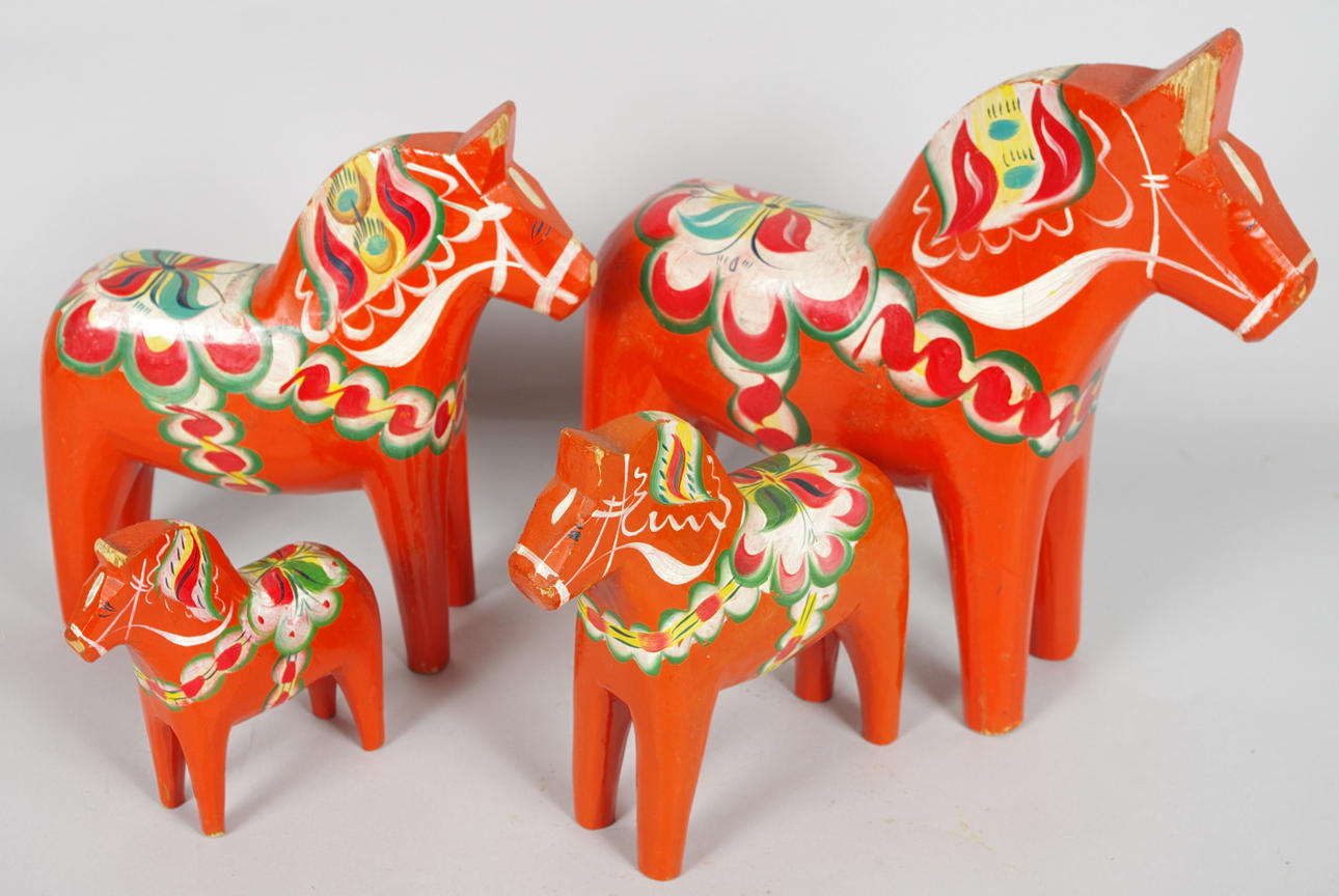 DALAHÄSTAR, 4 stycken, 1900-tal.