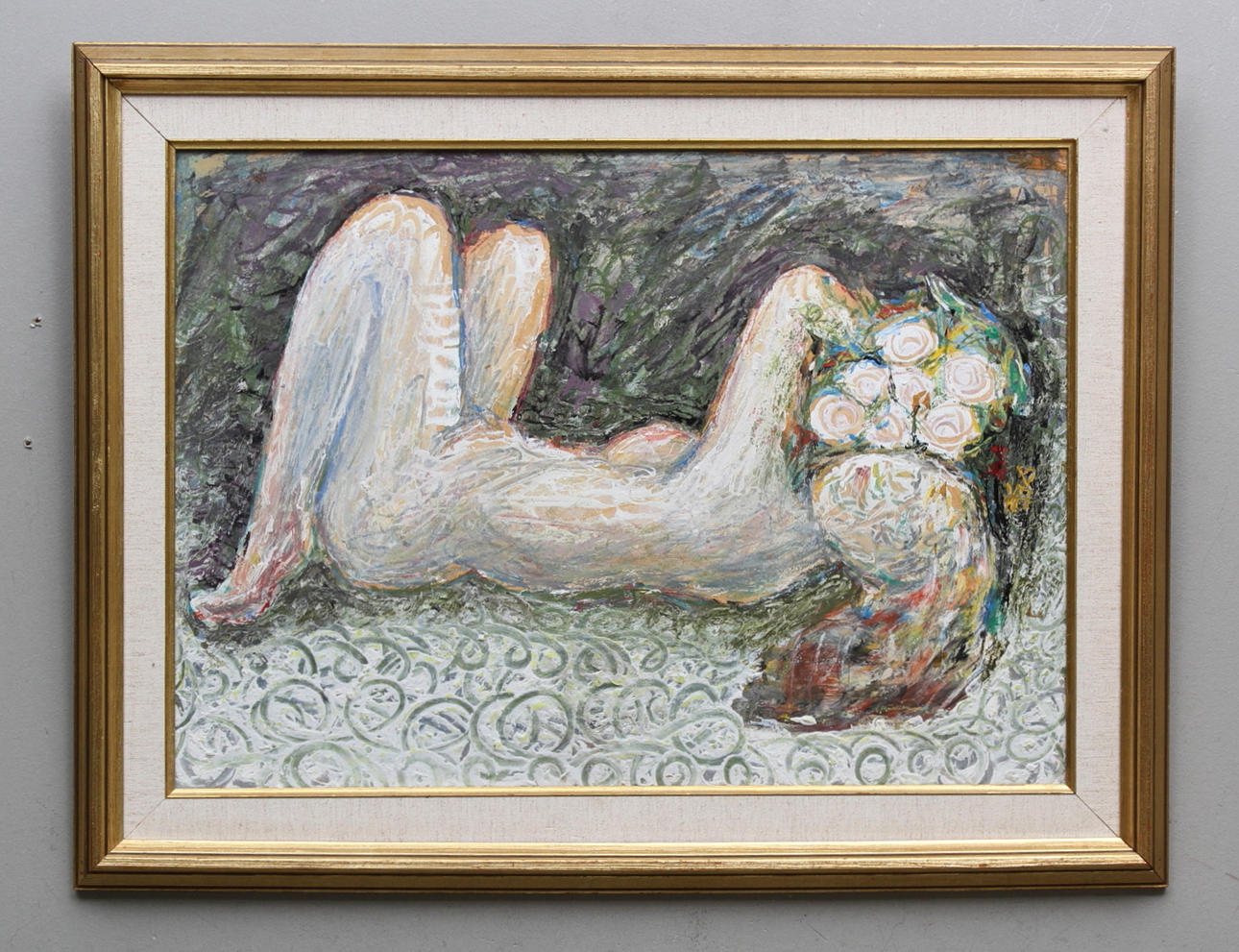 HANS ÅNGSÄTER. Kvinoostudie med rosor.