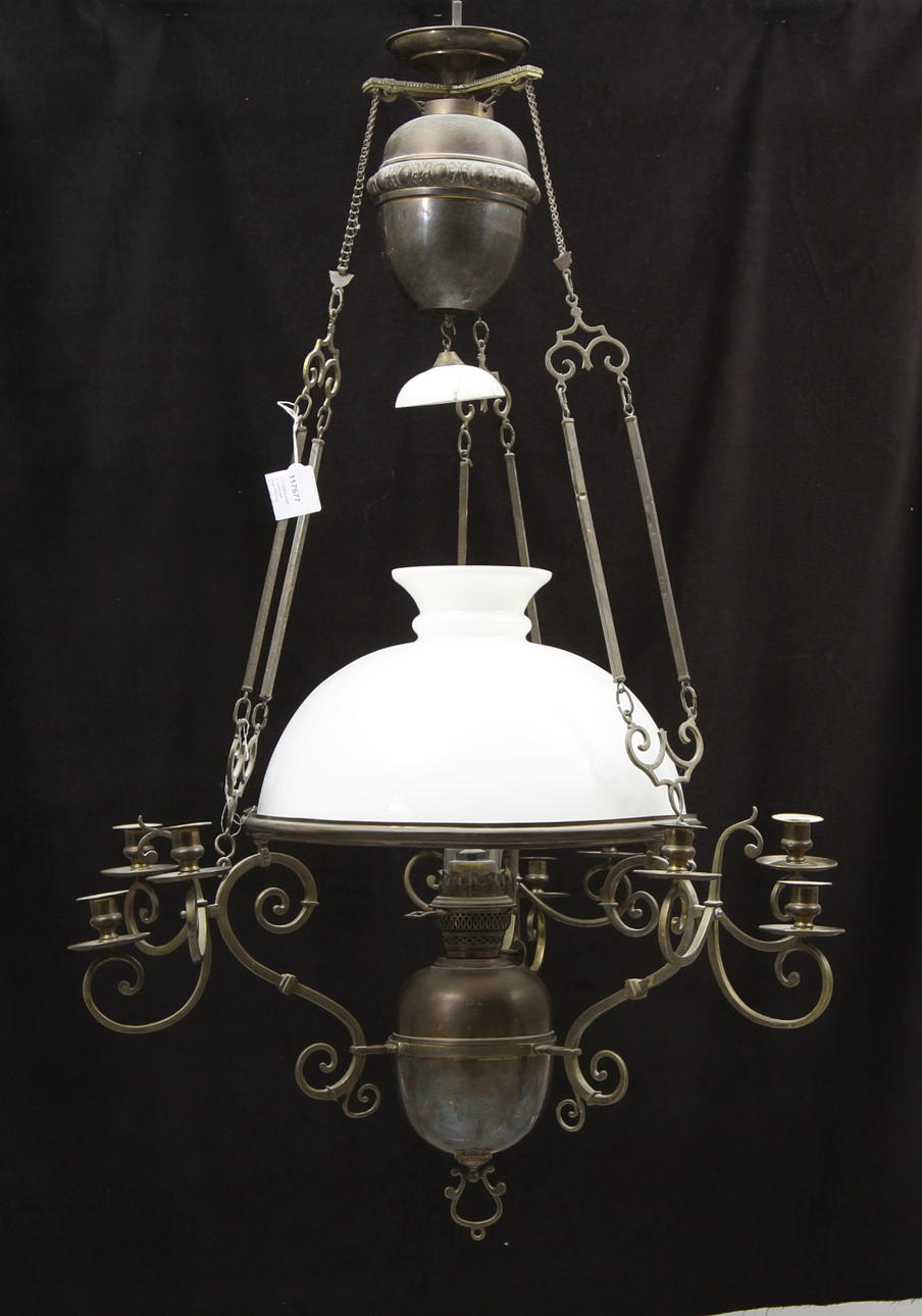 FOTOGENLAMPA, takmodell tidigt 1900-tal. Total höjd 110 (137 med extrastavar) cm.