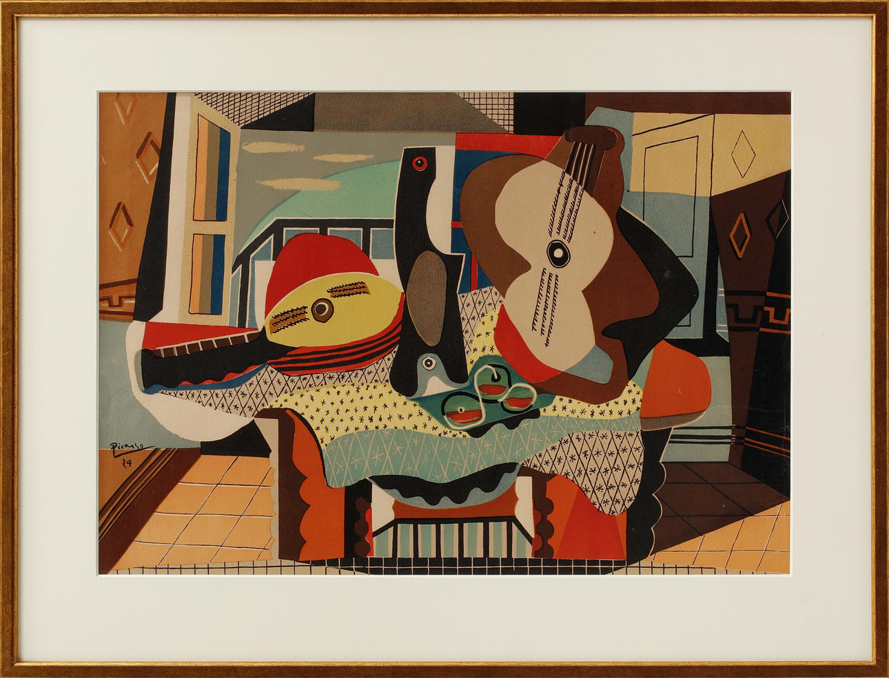 PABLO PICASSO. After. cubist composition. Color lithograph.