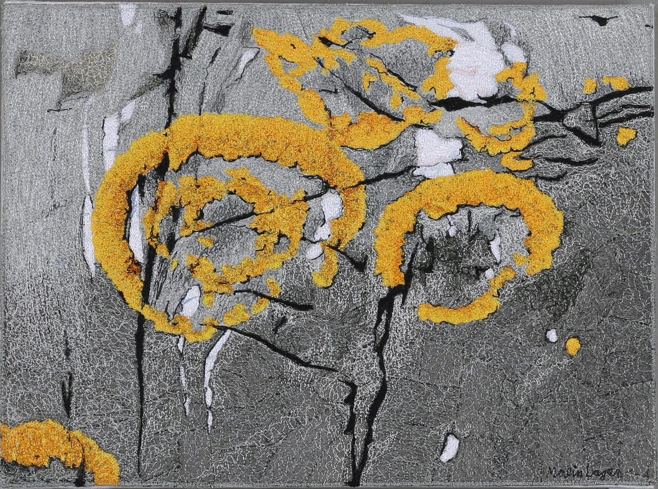 MALIN LAGER. textiltavla, signerad.