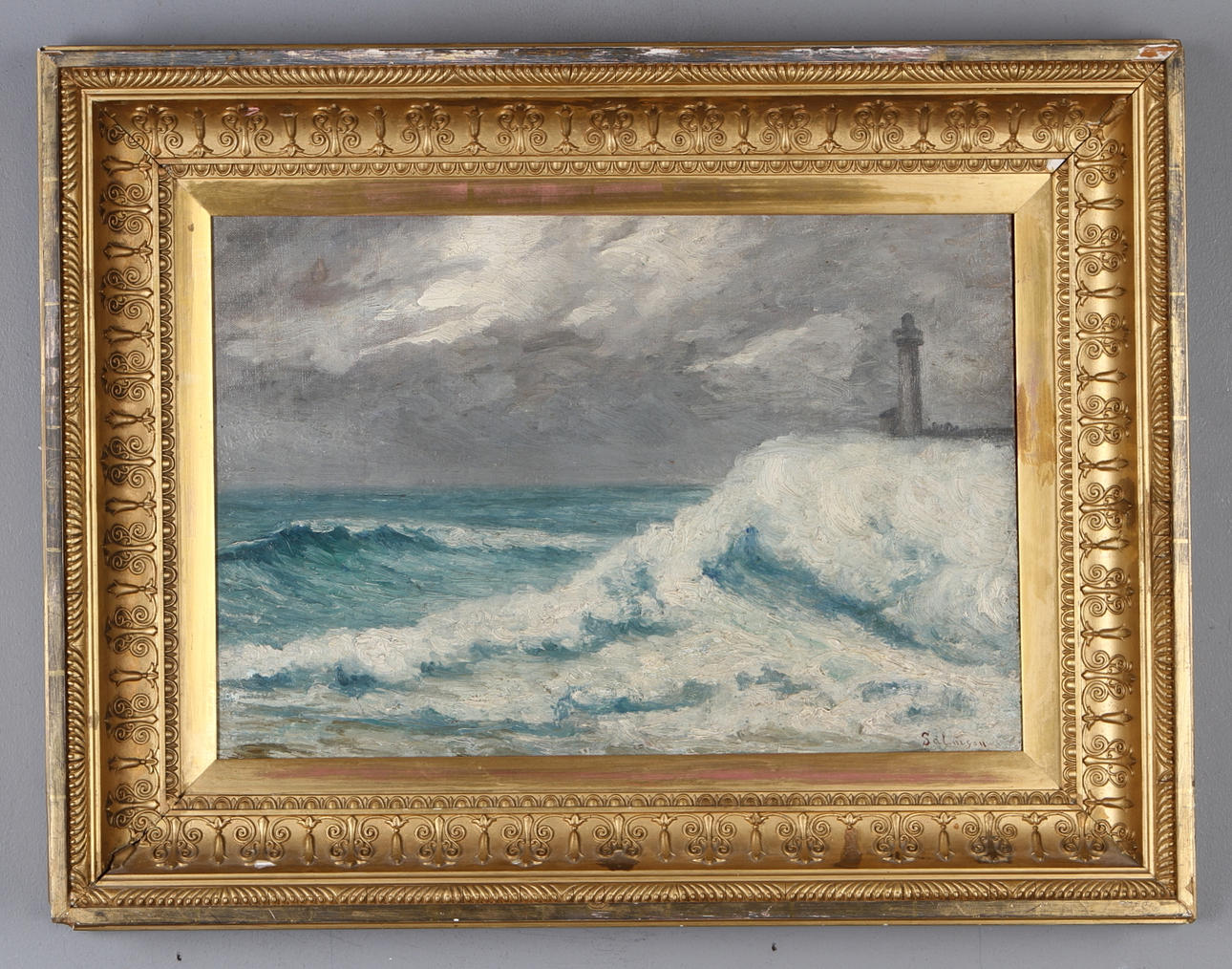 OKÄND KONSTNÄR. Kustmotiv, olja på duk, signerad Salmson.
