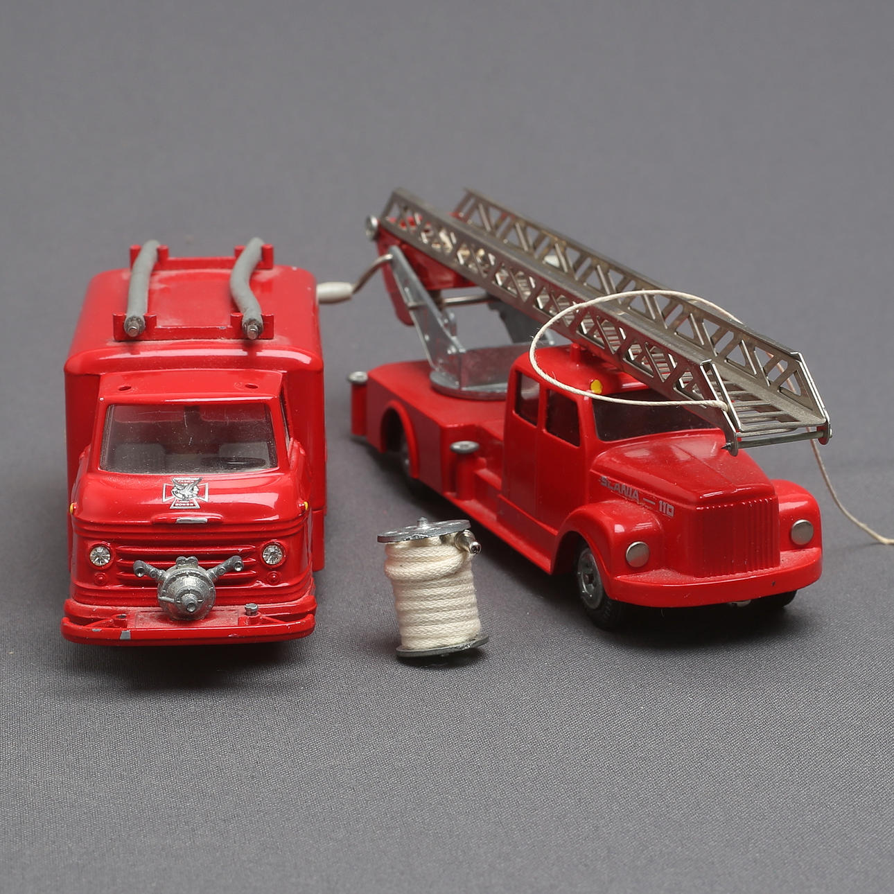 TEKNO, 2 pcs., Fire trucks, Volvo Falck Zonen, no. 459 and Scania