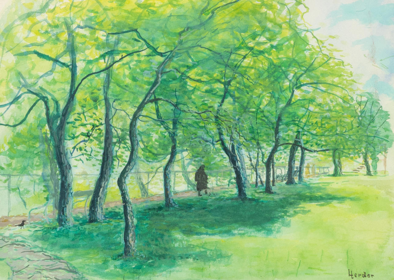 LARS HERDER. Park motif, watercolour, signed Herder.