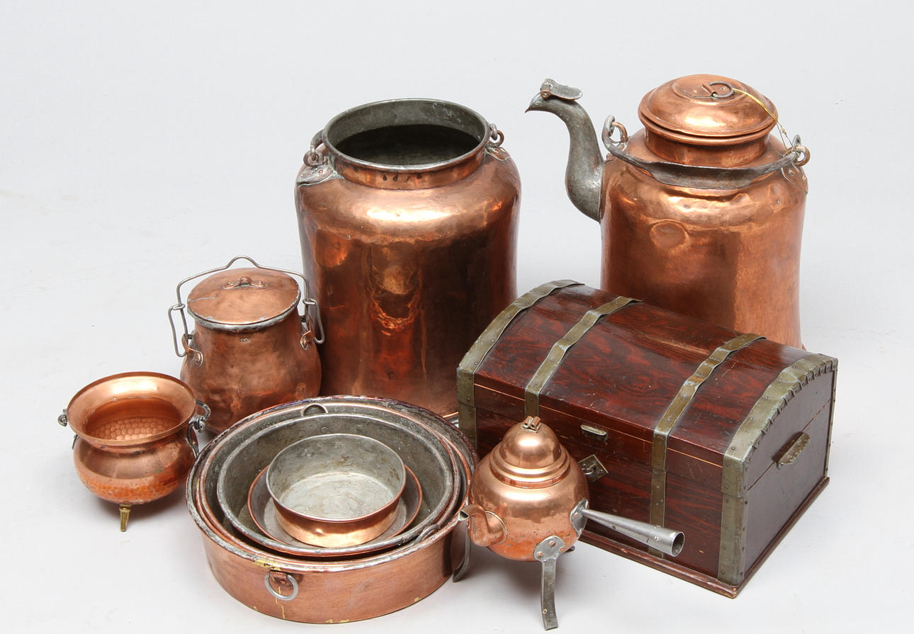 PARTI KOPPAR, 10 delar, 18/1900-tal, SKRIN, trä.