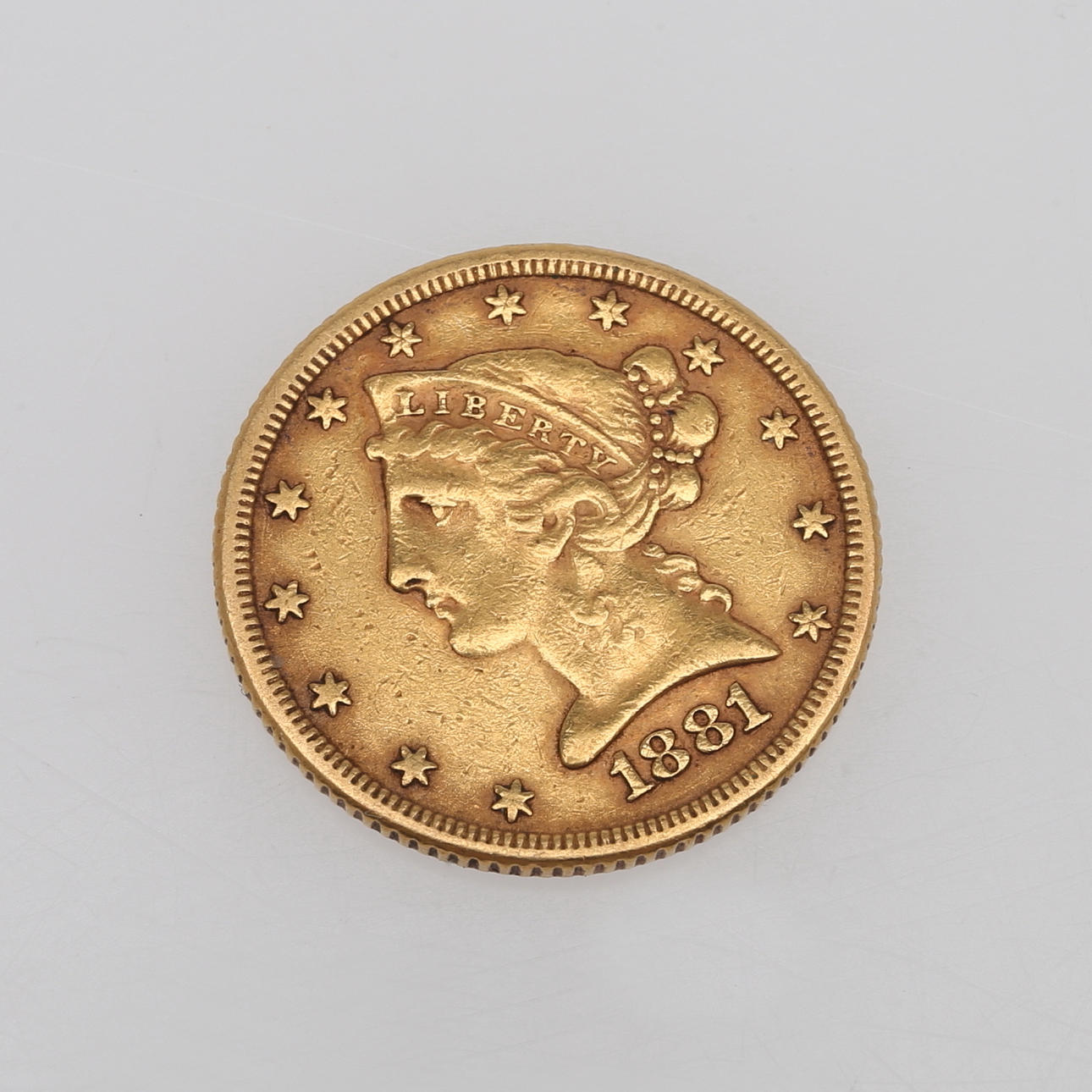 MONEDA DE ORO, 5 DÓLARES, EE.UU. 1881.