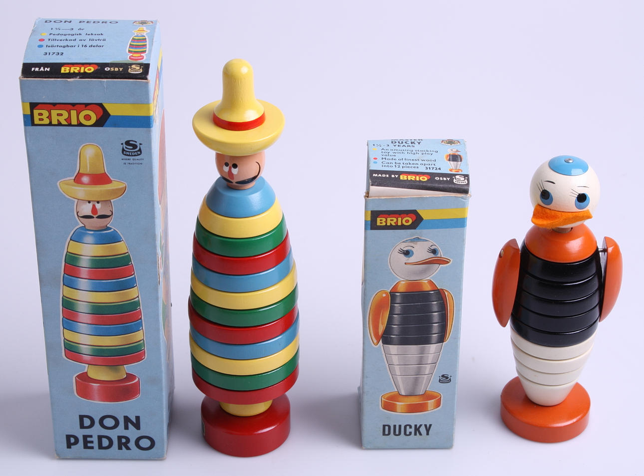 TRÄLEKSAKER, 2 st, BRIO, 1960-tal, Don Pedro + Master Ducky.