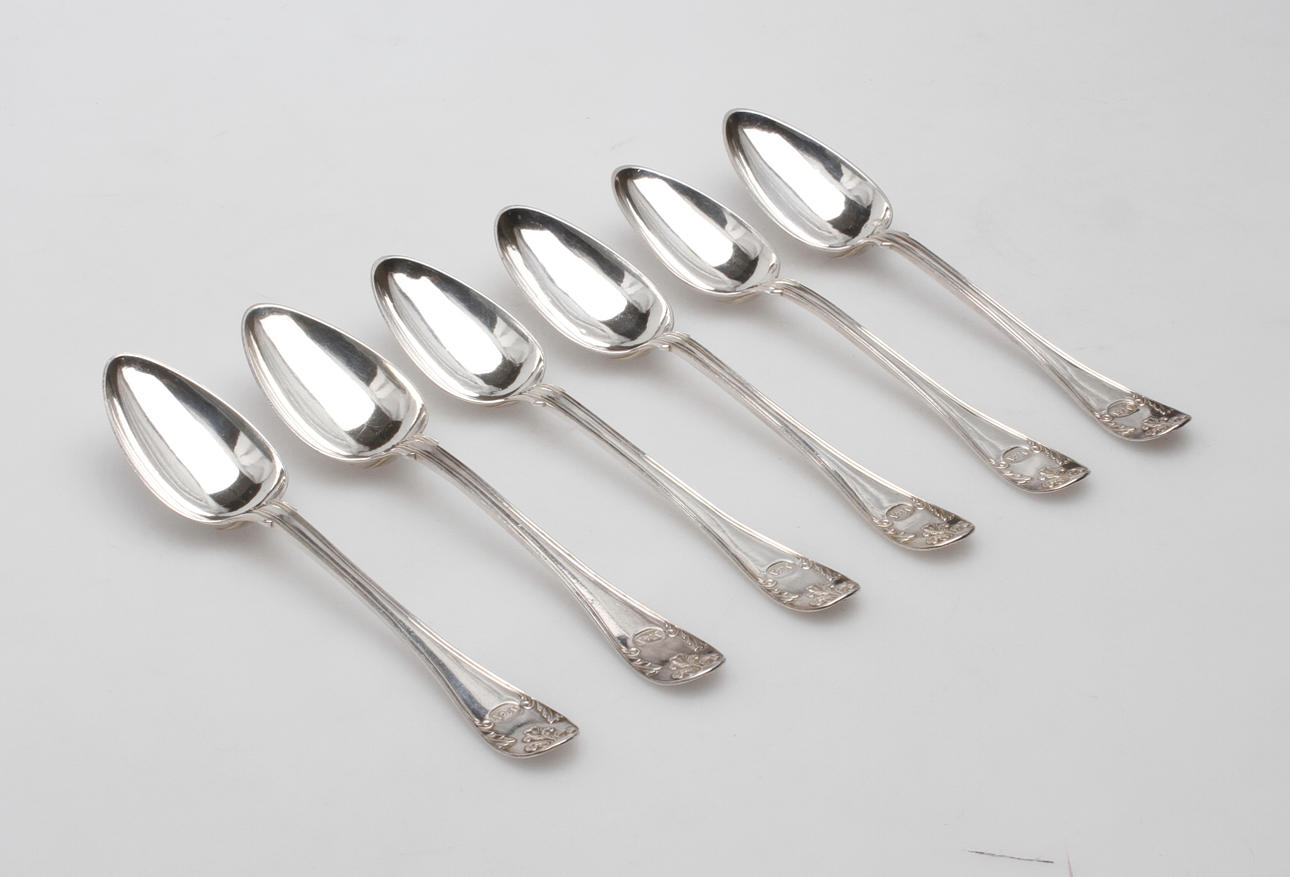 DESSERTSKEDAR, 6 st, Gustaf Möllenborg, Stockholm, 1840, vikt ca 246 gram.