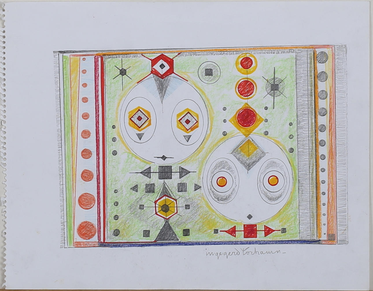 INGEGERD TORHAMN. Komposition. Krita. Signerad.