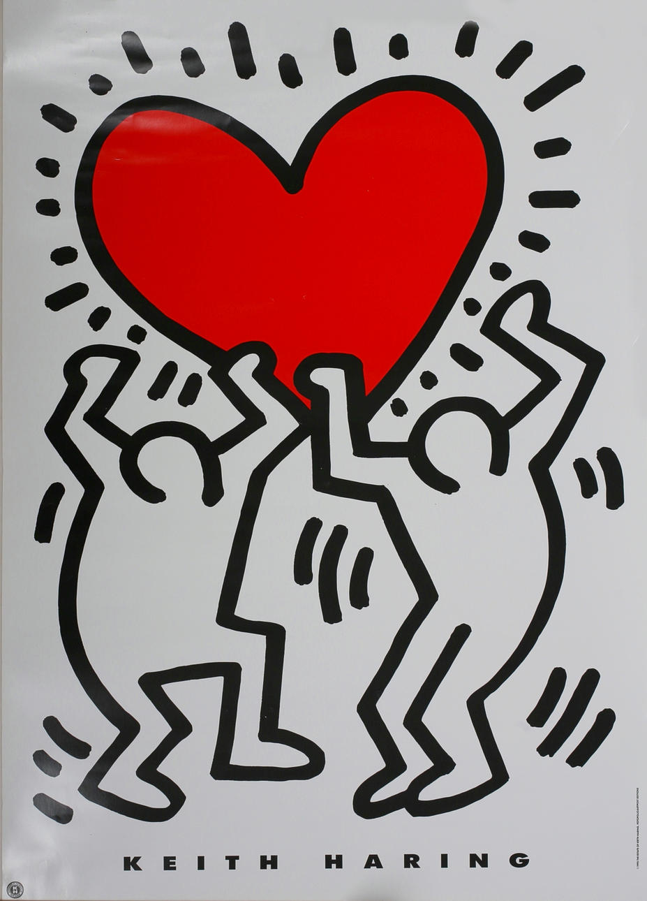 KEITH HARING. Figurer med hjärta. Affisch. Osignerad.