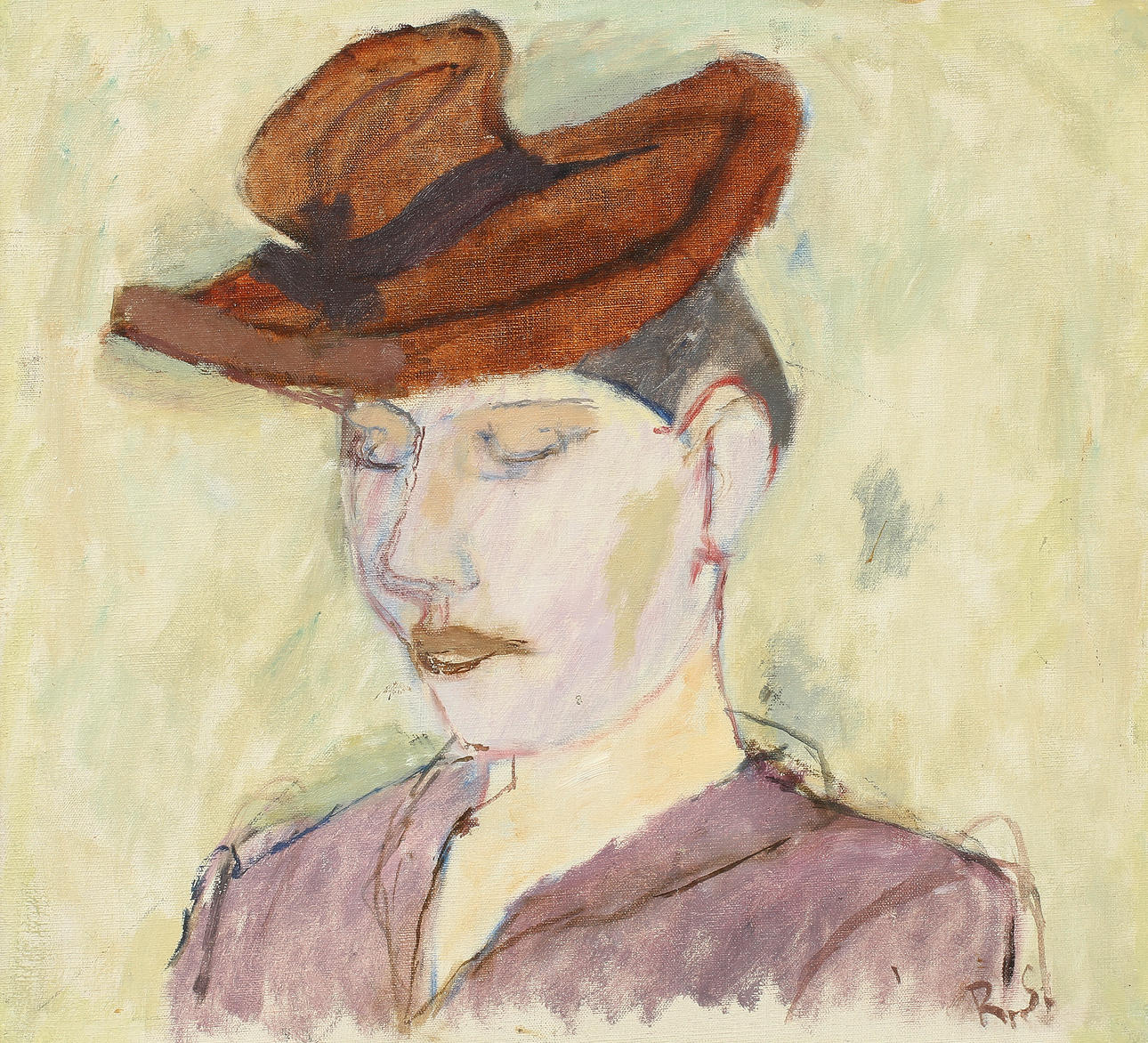 RAGNAR SANDBERG (1902-1972). Elsa i hatt. Olja på pannå.