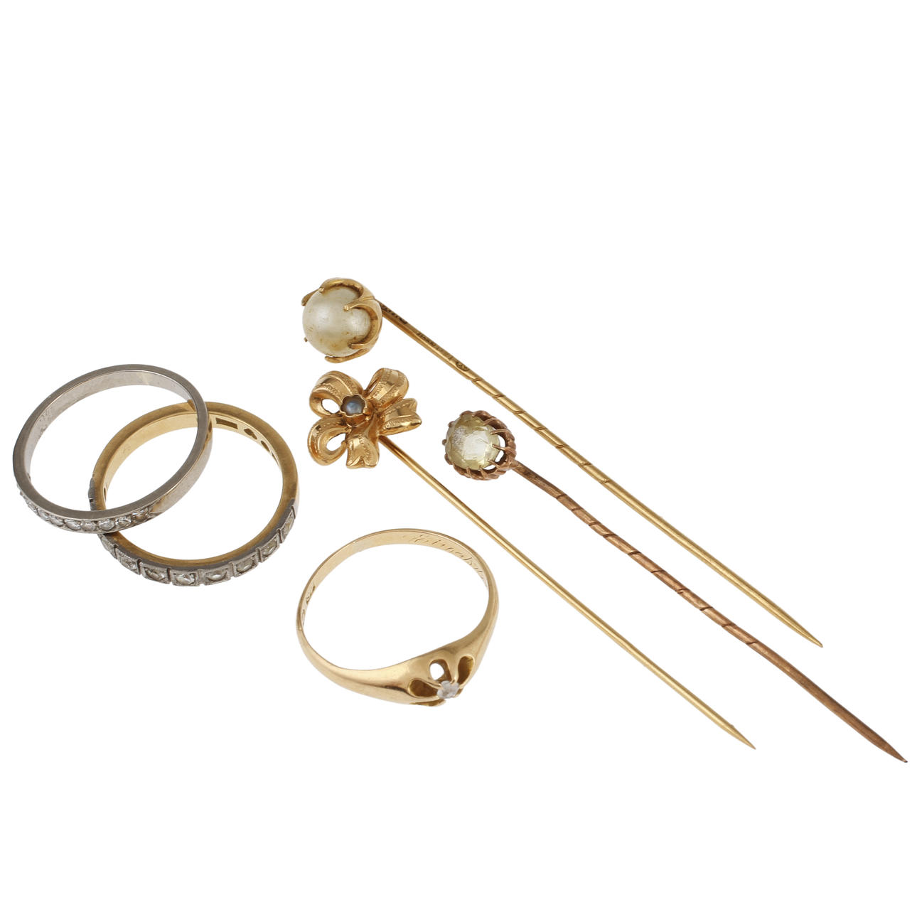 GULDSMYCKEN, 6st, varav 1 st 14k, 5st 18k, ca 13 gram brutto.