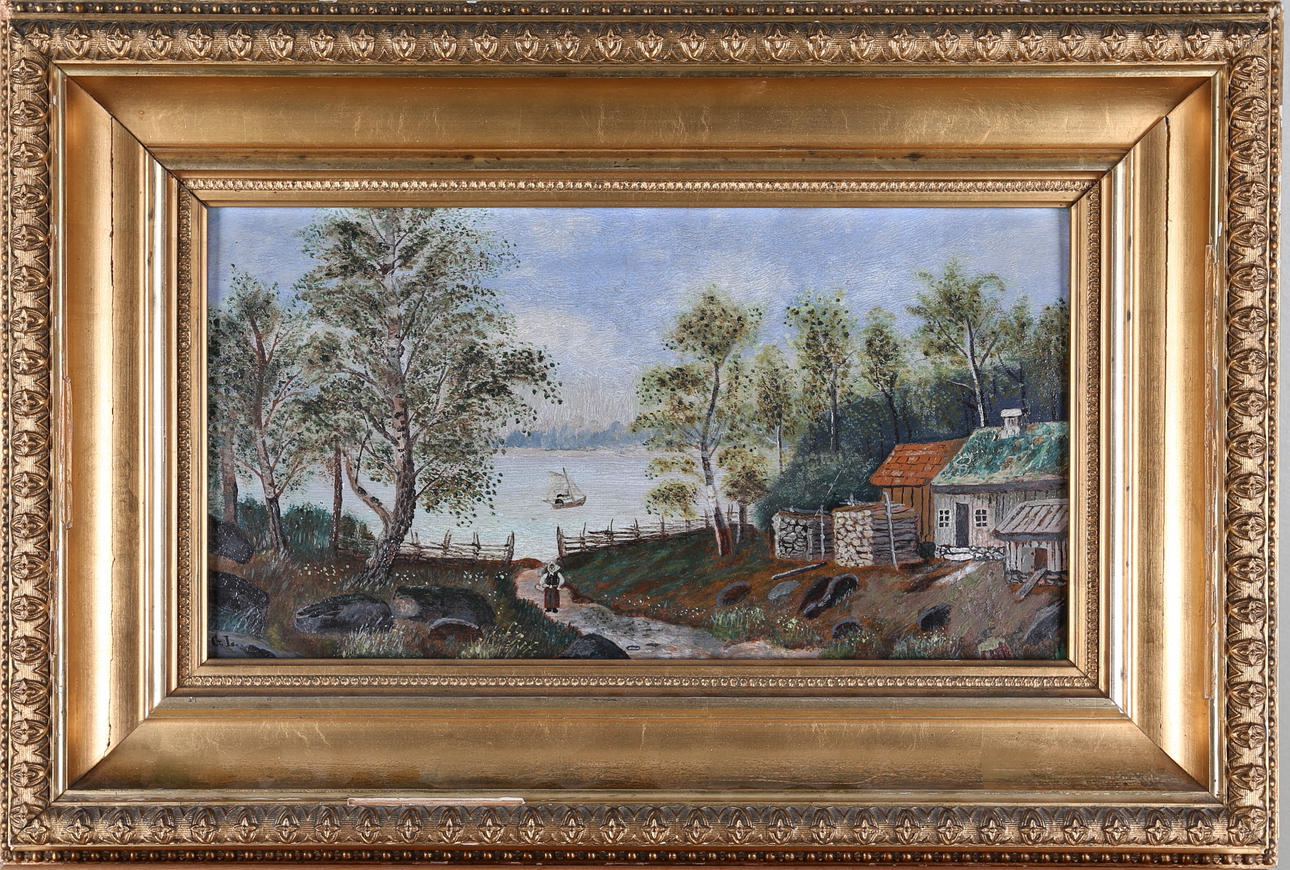 OKÄND KONSTNÄR. goramålning 1800-tal. Bär signatur G.L.