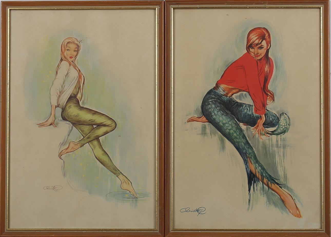 OIDENTIFIERAD KONSTNÄR. Modeller 2 st. Offsettryck. Signerad Christel i trycket.