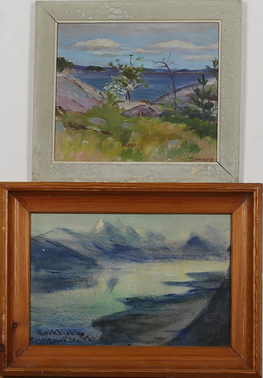 PARTI KONST (2)"Kvikkjokk med Staika" / Landskap. Akvarell / Olja på pannå . Signerade.