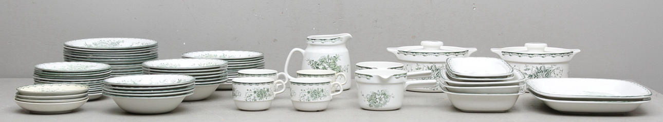 MATSERVIS, flintgods, 67 delar, "Gröna Anna", Rörstrand.