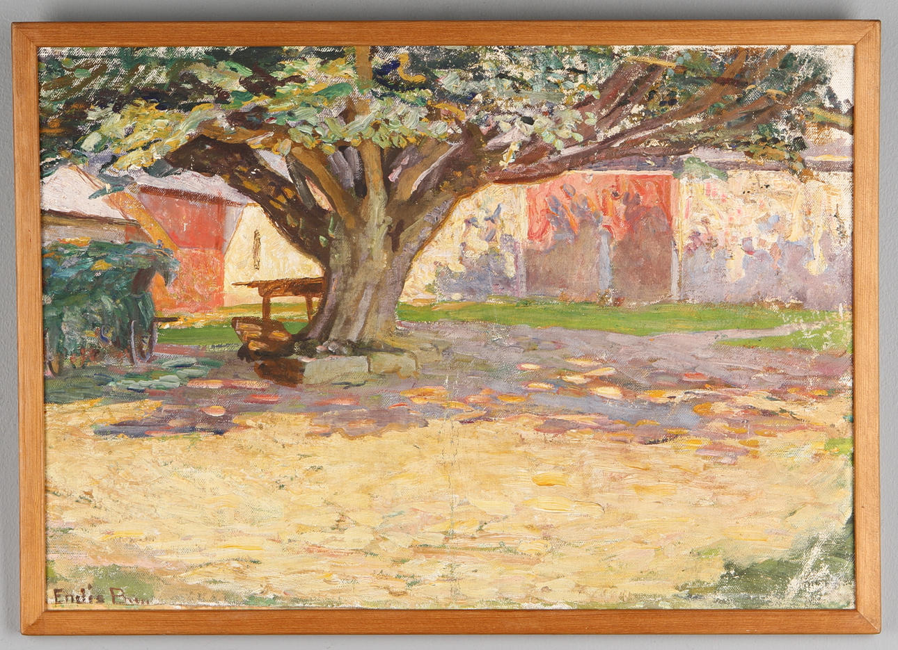 ENDIS BERGSTRÖM. Gårdsmotiv från Dalarna, olja på duk, signerad.