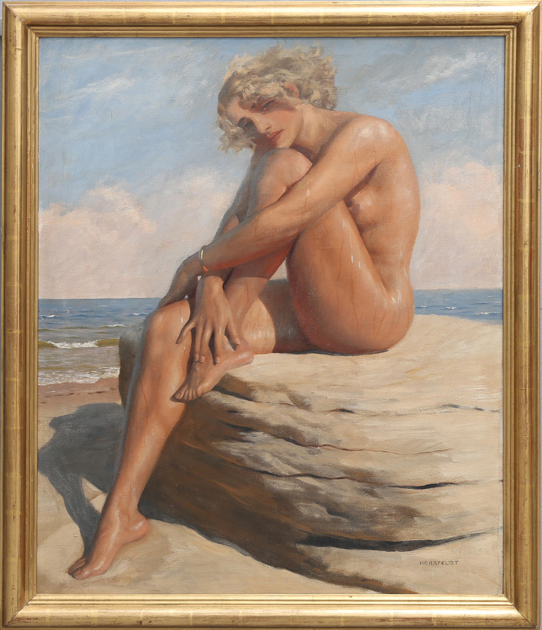 MARCEL RENÉ HERRFELDT. BADEZIMMER AUF EINEM SANDSTRAND.