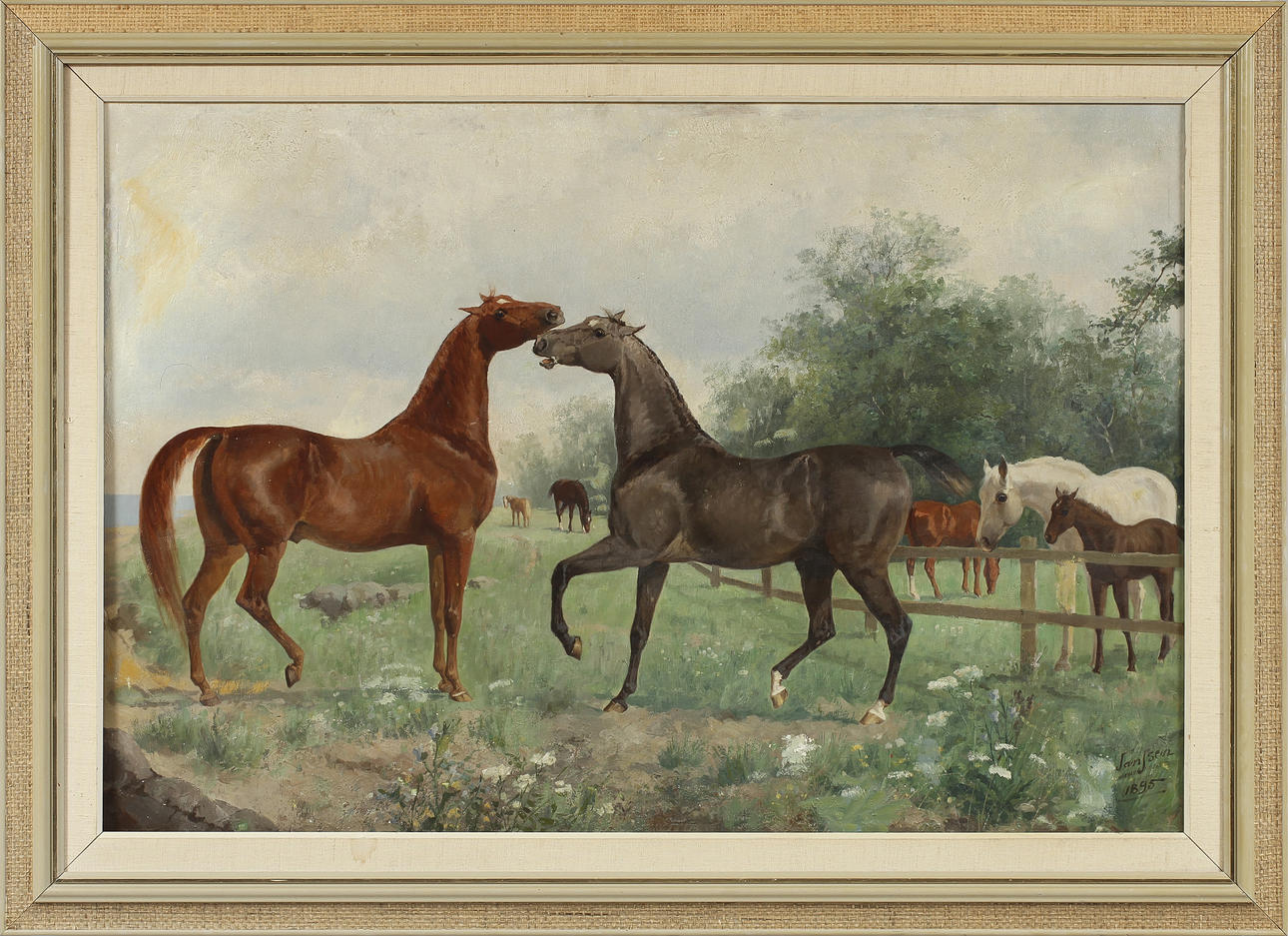 OKÄND KONSTNÄR. Olja på duk, signerad Janssen 1895.