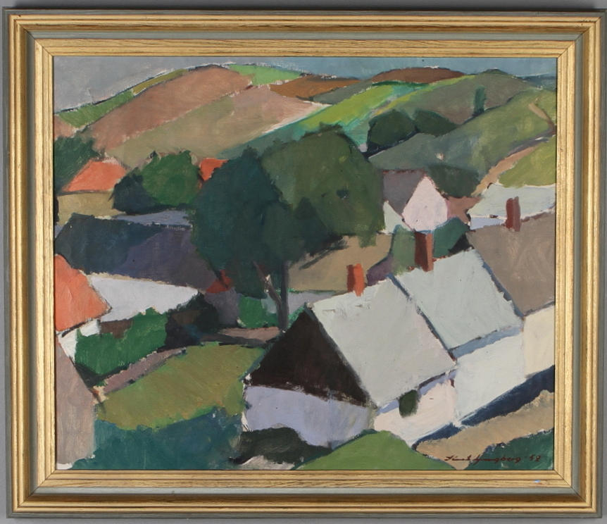KNUT LJUNGBERG. Landskap med hus, olja på duk, signerad och daterad 52.