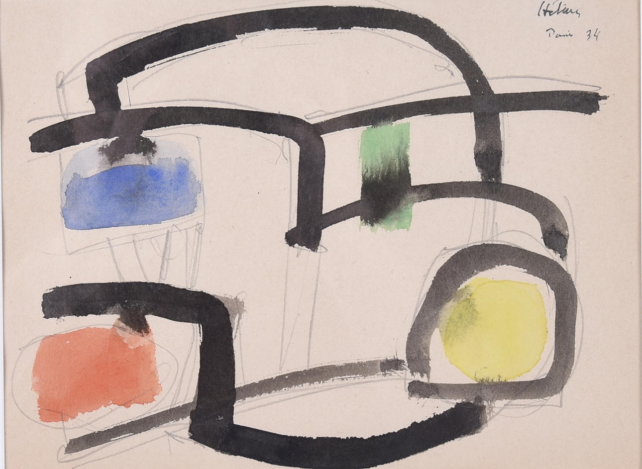 JEAN HÉLION. Watercolor.