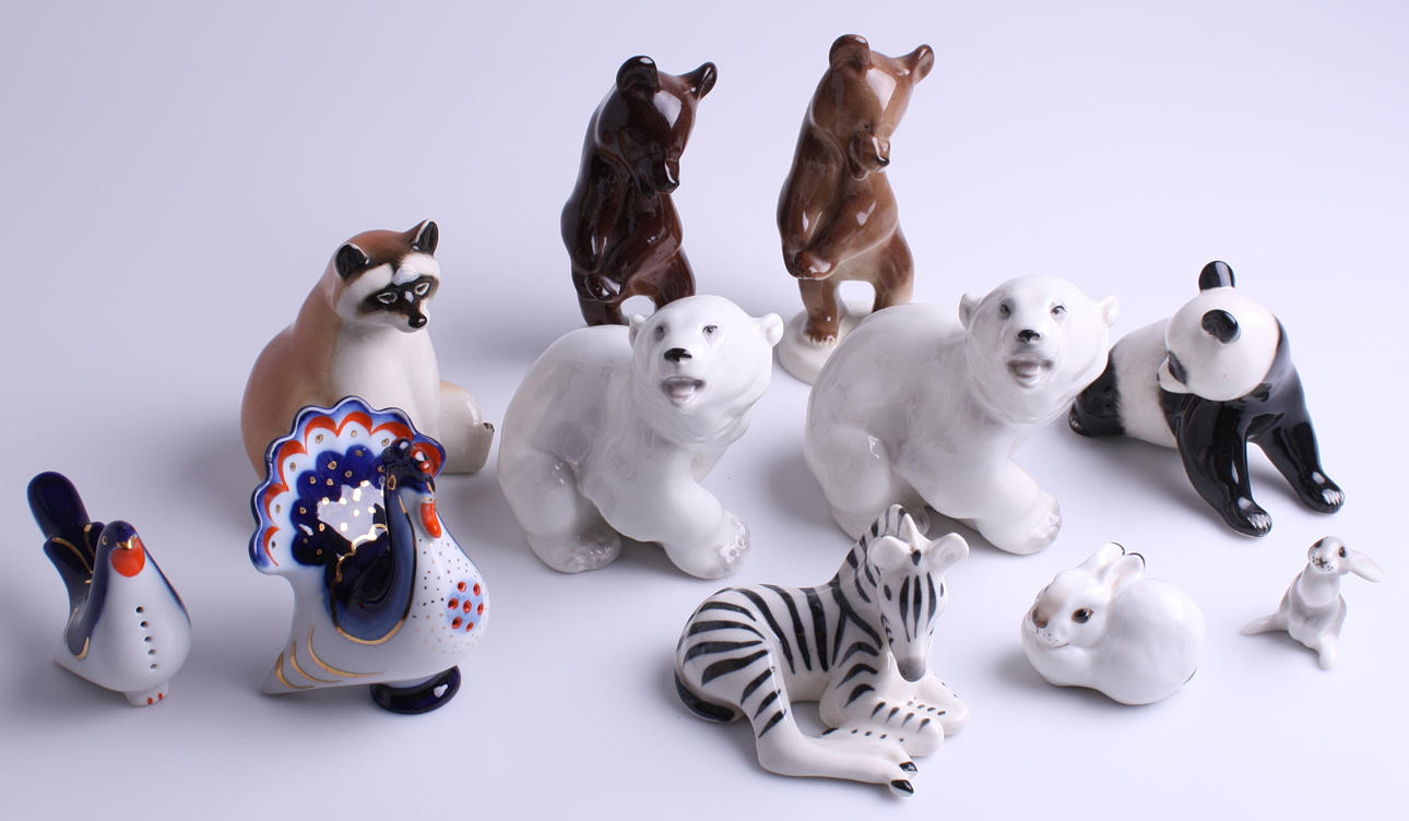 DJURFIGURINER, 11 st, porslin, USSR - Sovjetunionen.