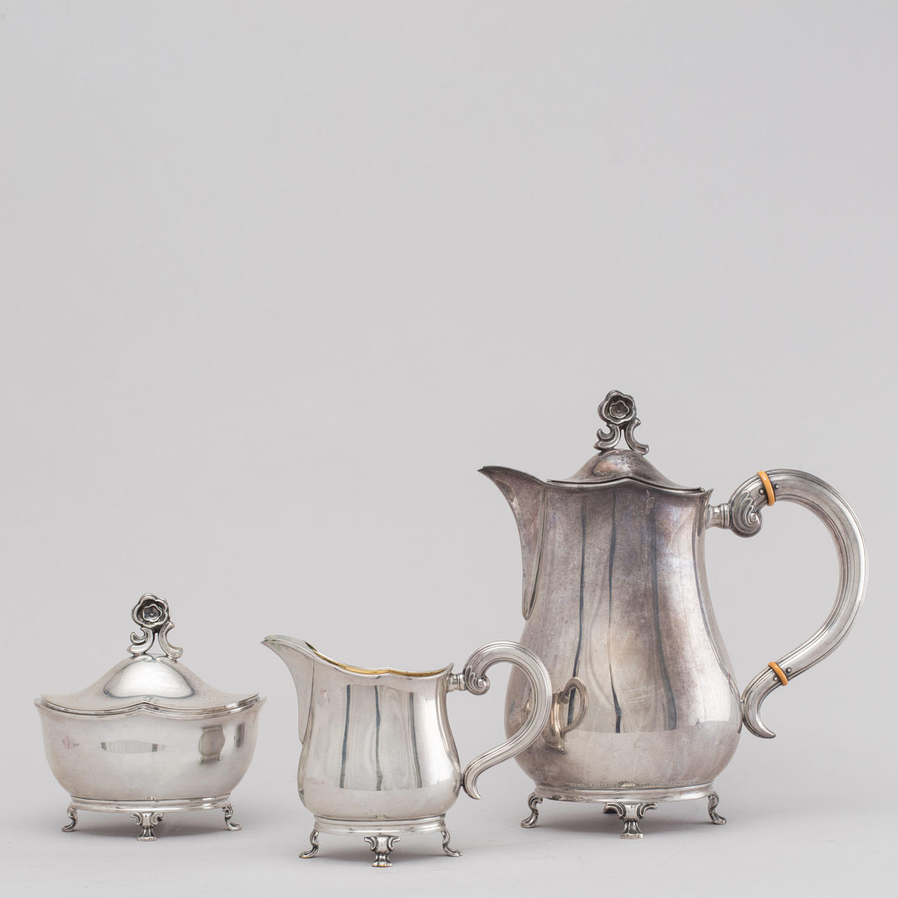 KAFFESÆT, 3 dele, sølv, CGH.