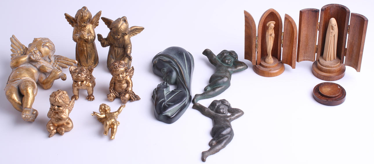 PUTTIS / ÄNGLAR, 7 st + 3 FIGURINER + 2 MADONNOR.