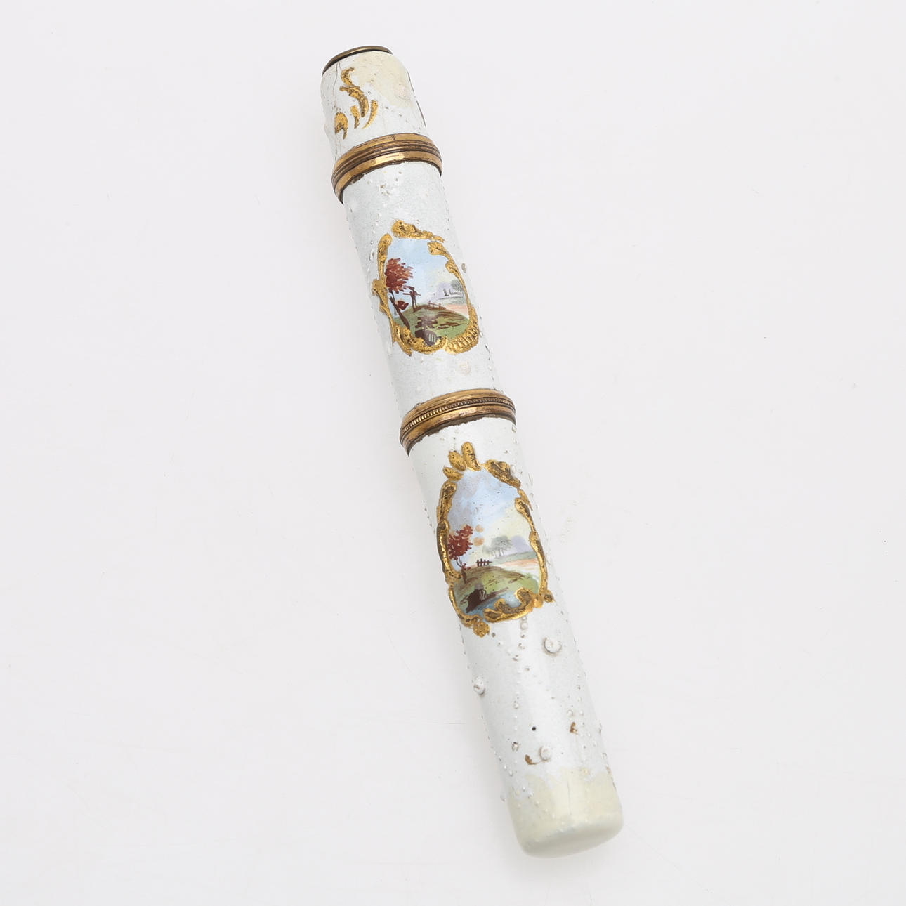 Case, with thimble, pin case and perfume bottle, gilded.