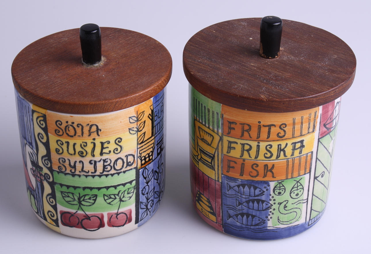 KRYDDBURKAR, 2 st, porslin, teaklock, Jie - Gantofta - Anita Nylund.
