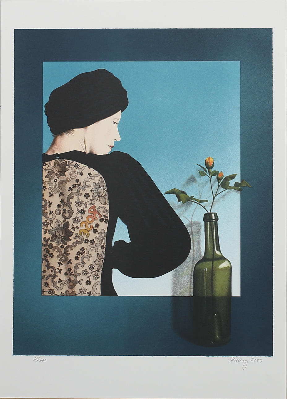 OLE AHLBERG. Kvinna vid bord. Färgserigrafi. Signerad Ahlberg och numrerad 71/200.