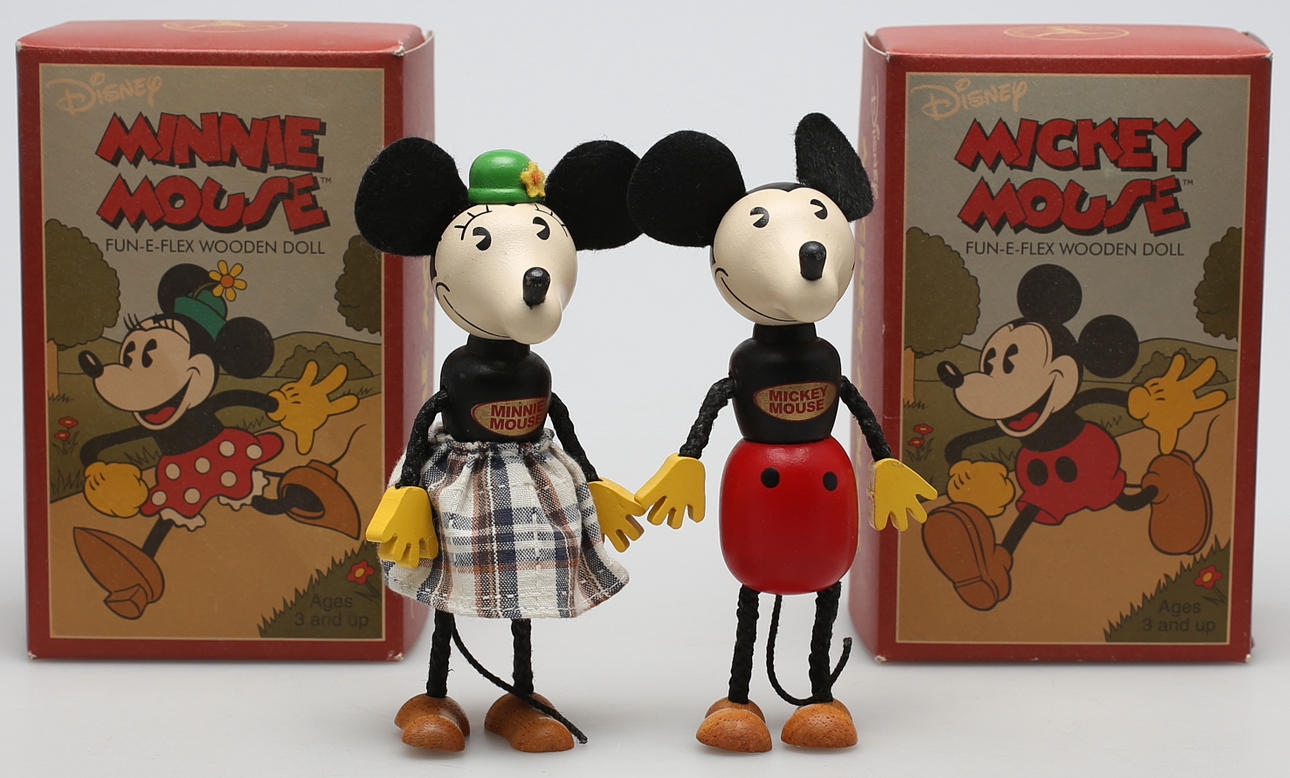 WOOD FIGURES (2). Mickey Mouse and Minnie Mouse.